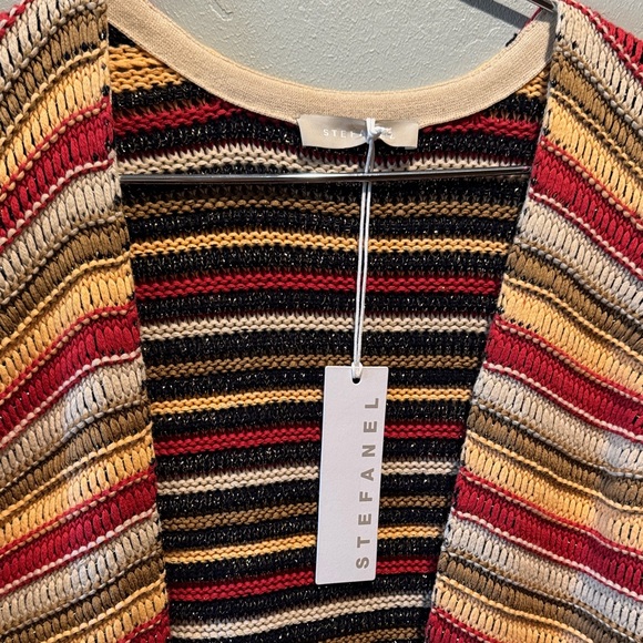 New NWT Stefanel Striped Crochet Sleeveless Oversized Open Front Cardigan - Picture 2 of 11